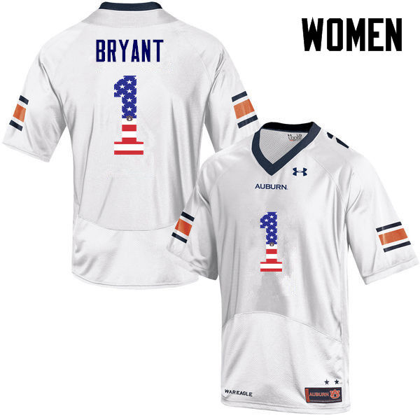 Auburn Tigers Women's Big Cat Bryant #1 White Under Armour Stitched College USA Flag Fashion NCAA Authentic Football Jersey KJT0274ST